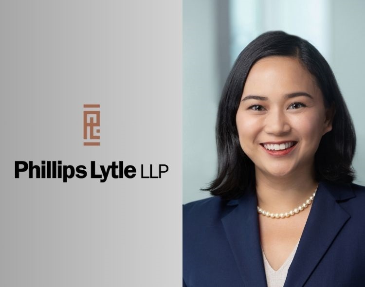 Paula Plaza professional photo on gray background with Phillips Lytle logo